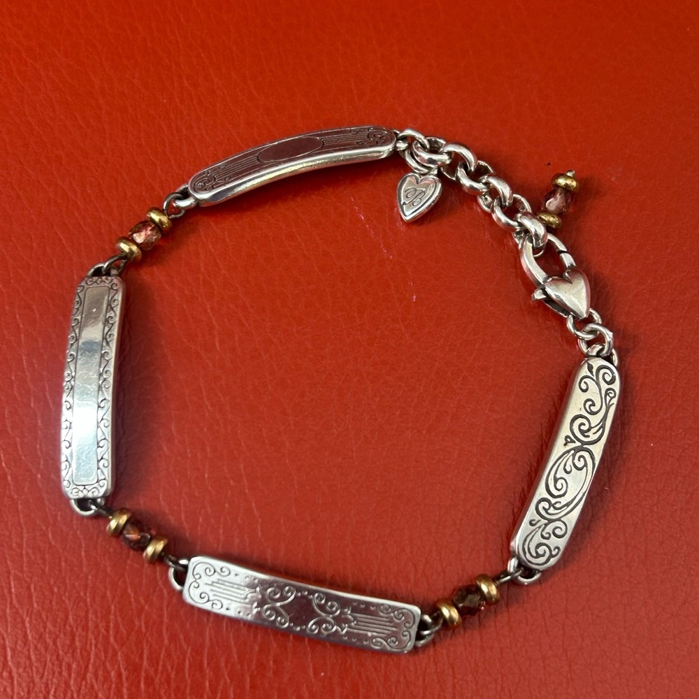 Beautiful Brighton etched scroll work link with beads silver plated bracelet.